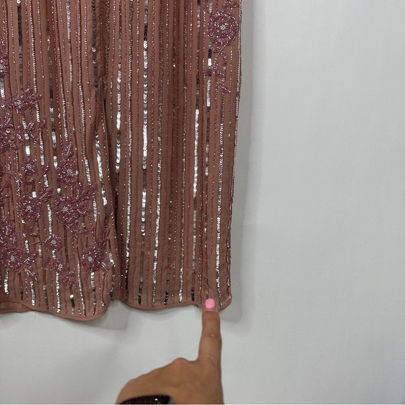 NWT Striped Floral Embellished Sleeveless Midi Dress Rose Sz 16 - Picture 8 of 11